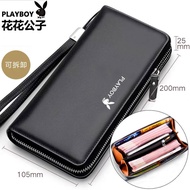 Playboy cowhide leather 36 Cards wallet men's zipper coin purse long wallet men's passport sleeve long wallet anti-RFID card holder wallet