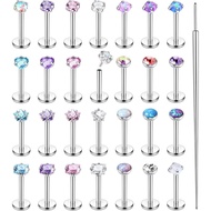 Besteel 28Pcs Threadless Nose Rings Studs Set Surgical Steel Lip Nostril Labret Medusa Piercing Jewe