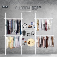 OUROOM  ราวแขวนเสื้อ ราวแขวนผ้า ราวแขวนไม่ต้องเจาะ 4 เสา 4 ราวแขวน 2 ตะแกรง (OU-31) ใช้แทนตู้เสื้อผ้