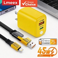 45W GaN Fast Charger with 4-in-1 Fast Charging Cable for iPhone, Android - Dual Port PD QC3.0 SuperV