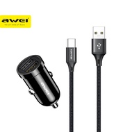 MM Awei C-826T 5V 2.4A 12W Mini Dual USB Car Charger Super Fast Charger And Type-C Cable Chargers
