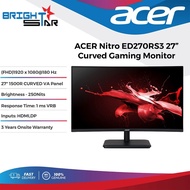 ACER Nitro ED270RS3 Curved Gaming Monitor - 27”/VA Panel/1500R Curved/FHD 1920 x 1080/180Hz/HDMI/DP