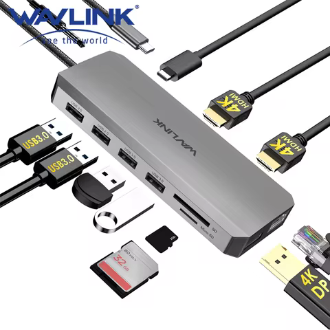 WAVLINK USB C Hub Triple Monitor 12-in-1 Laptop Docking Station Multiport Adapter with Dual 4K RJ45 