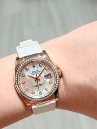 Rolex DateJust 玫瑰金 白背面 鑽石圈