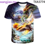 Baru 3D cetak Cina naga T-shirt corak lengan pendek musim panas T-shirt lelaki dan wanita lengan pen