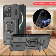 Shockproof Armor Casing For Xiaomi 13T Pro 13TPro 5G 2023 Slide Camera Lens Protection Ring Stand Phone Case for Xiaomi 13 T Pro TPro Xiaomi13T Pro Xiaomi13TPro 5G Back Cover