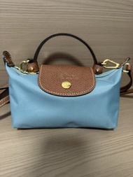 Longchamp Le Pliage Original再生帆布拼牛皮手挽小包