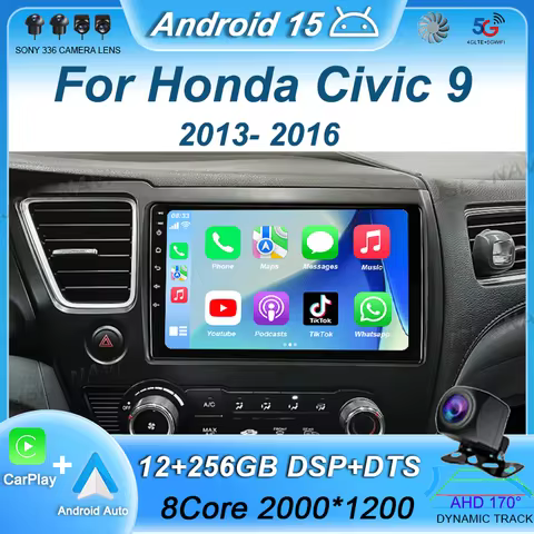 DSP Android 15 Car Radio For Honda Civic 9 2013-2016 US EDITION AI Voice Multimedia Video Player Nav