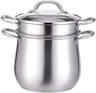 DPWH 304 Stainless Steel Soup Pot High Pot With Lid Steamer, Two-layer Steaming Pot 24cm 26cm + Single Steam Grid (Color : Silver, Size : 2 layers 26cm)