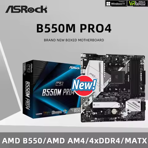 ASRock Brand New B550M PRO4 Motherboard AMD B550 4xDDR4 HDMI Dual M.2 NVME PCIe 4.0 Support Ryzen 5 