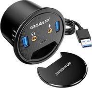 GRAUGEAR | USB 3.0 Table HUB | 3 Ports | 1 x USB-C | 2 x USB-A | Audio I/O | Installation in 60 mm D
