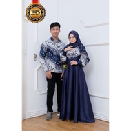 2 IN 1 Baju Batik Couple Set Lelaki + Wanita Material Satin Batik Motif Jubah Kameja Baju Raya Outfi