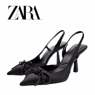 Zara New Style Women's Shoes Black Shiny Pointed Toe Halter High Heel Muller