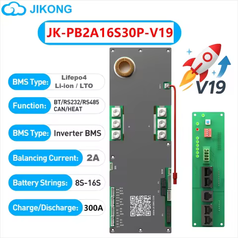 Jikong Inverter BMS V19 JK-PB2A16S30P 300A Active Balance 2A LiFePo4 Li-Ion LTO Battery 16S 48V BMS 