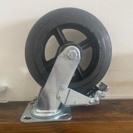 8 INCH HEAVY DUTY RUBBER COATED IRON TROLLEY WHEELS WITH BRAKES HEAVY DUTY TROLLEY WHEELS