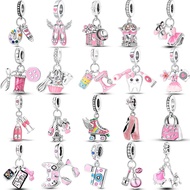 Pink Girl Charms 925 Sterling Sliver Ballet shoes Princess Skirt Bead Charm Fit Pandora Original Bracelets Cute DIY Jewelry Gift