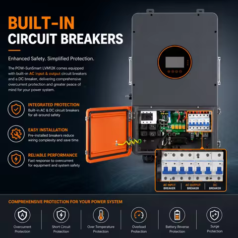 PowMr 12KW Split Phase On Grid Solar Inverter 120V 240V Dual MPPT 99.9 Percent Tracking 200A Max Cha