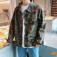 ❋Ready Stock❋ korean style jaket jeans lelaki Camouflage Denim Jacket Men's Korean Style Fashionable Loose Denim Jacket Youth Jacket Casual Student Jacket Jeans Fashionable