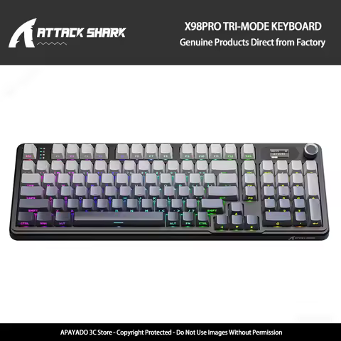 Attack Shark X98Pro Tri-Mode Mechanical Keyboard|RGB|Full Hot-Swap|TFT Color Screen CNC Metal Knob|9