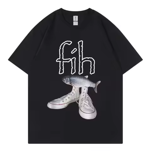 Funny New Style Hot Sale Fih Shoes Graphic T Shirts Misspelled Fish Meme T-shirts Men Women Casual F