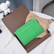 BV Braided Card Holder Zipper Change Key Genuine Leather Large Lattice Wallet Cowhide Unisex Multi-F