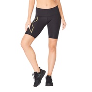 2XU Light Speed Mid-Rise Compression Shorts Black/Gold Reflective SM