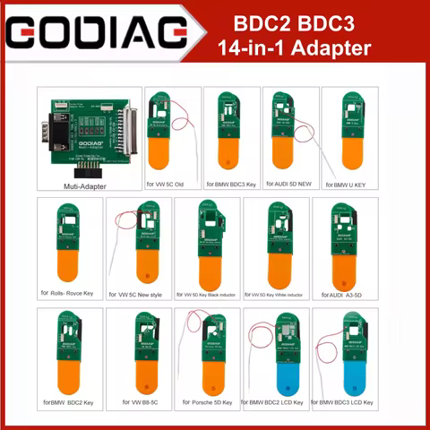 GODIAG BDC2 BDC3 14-in-1 Key Adapter Kit for VAG 5C/ 5D/ for Porsche/AUDI A3/BMW Encrypted Key Progr