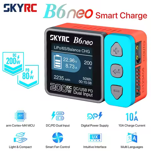 SkyRC B6Neo Smart Charger DC 200W PD 80W LiPo Battery Balance Charger SK-100198 Compact 6S Charger D