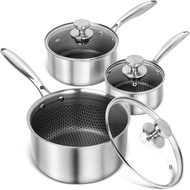 MICHELANGELO Stainless Steel Saucepan Set 1QT & 2QT & 3QT, Premium Triple Ply Sauce Pan with Lid, Sa