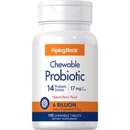 Piping Rock Probiotic Multi Enzymes | 17mg | 100 Chewable Tablets | 14 Strains with 6 Billion CFU | 
