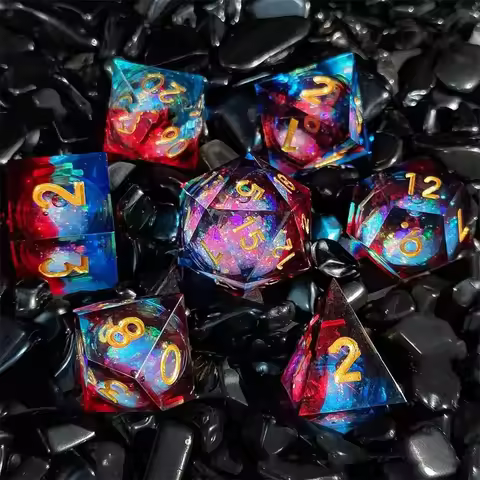 New Transparent Liquid Illusion Quicksand Dice 7pcs/set Transparent Polyhedral Resin Dice for Role P