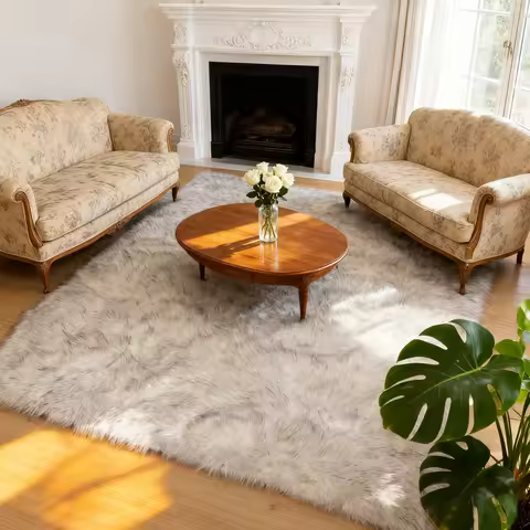 White and Grey Area Rugs 9x12 Living Room Large Washable Faux Fur Rugs for Bedroom Nursery Shaggy Sh