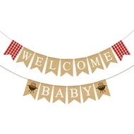 Jute Burlap Welcome Baby Banner with Grill BBQ Theme Baby Shower Party Garland Decoration