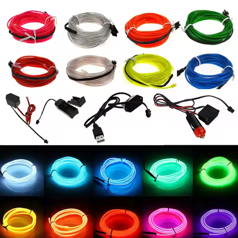 Flexible Neon Glow Car Light EL Wire LED Waterproof Rope DIY Car, Party, Room, Clothing Decoration,