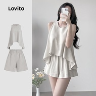 Lovito Casual Tops or Bottoms Plain Asymmetrical Summer/Spring Tops or Bottoms for Women L131ED610 L