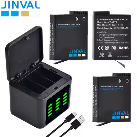 JINVAL 2280mAh Osmo Action 6 Action5 Pro Camera Battery Pack + Fast Triple Charging Case For DJI Osm