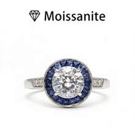 1pc Women's Engagement Ring Blue Band White Diamond Round Ring 3g S925 Sterling Silver 2ct Moissanit