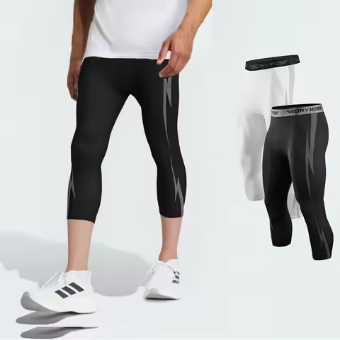 Veidoorn Men's 7/8 Gym Compression Leggings Spandex High Elastic Tight Workout Pants for Fitness Tra