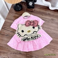 NB133 Set áo Kitty loang kèm chân váy xếp ly 3 màu cho bé gái