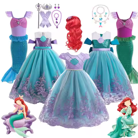 Girls Princess Dress 2024 Girl Mermaid Cosplay Princess Ariel Costume Kids Birthday Party Fancy Dres