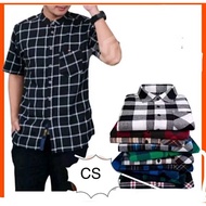 KEMEJA Short flannel shirt men's short shirt/ men's checkered shirt/ men's short flannel shirt/