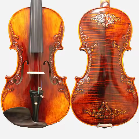 NAOMI 4/4 Full Size Engraved Violin Vintage Baroque Violin Handmade TOP Spruce Back Flamed Maple Con