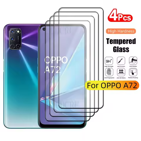 4Pcs For OPPO A72 Glass OPPO A72 Tempered Glass 9H HD Protective Film Full Cover Glue For Screen Pro