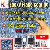 Epoxy Flake Coating Full Set (Blue.M.W) Special Edition Color Flake Mix Waterproof,Anti-Slip Epoxy Lantai Flake Coating
