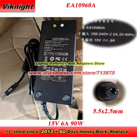 Genuine EA10960A AC Adapter For EDAC 15V 6A 90W Power Supply EA10952F-150 with 5.5x2.5mm tip Charger