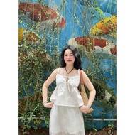 ( RETROSTYLE PHOTO ) 2-Piece Ruffled Bow Tie Chest Chunky Waist Beach Shirt A636