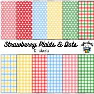 12 Sheets Strawberry Plaids & Dots by byte studio | Cardstock Craft Paper Junk Journal Stationery Ca