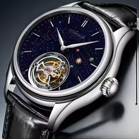 AESOP Mens Luxury Real Flying Tourbillon Mechanical Sapphire Waterproof Watch Skeleton Watches for M