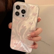 เคสโทรศัพท์แฟชั่นลายโบว์สีชมพู เคสโทรศัพท์แฟชั่นลายโบว์เข้ากันได้กับ Y2K โบว์และขนนกทาสีหรูหราเข้ากั