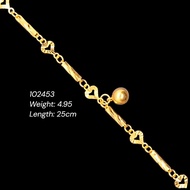22K (916) Gold Assorted Link Anklet with Heart & Bell Charms